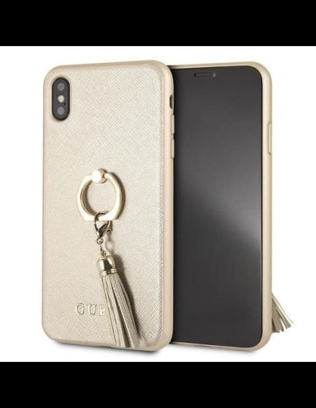 Guess GUHCI65RSSABE Apple iPhone XS Max beige hardcase Saffiano with ring stand
