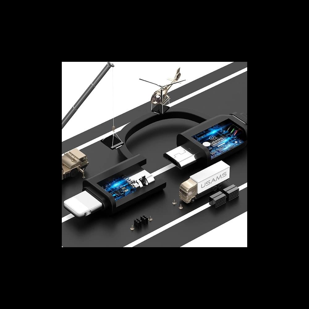 Kabel svinovací USAMS U1 US-SJ192 2w1 USB-A/Lightning/microUSB 1m černý/black - 5