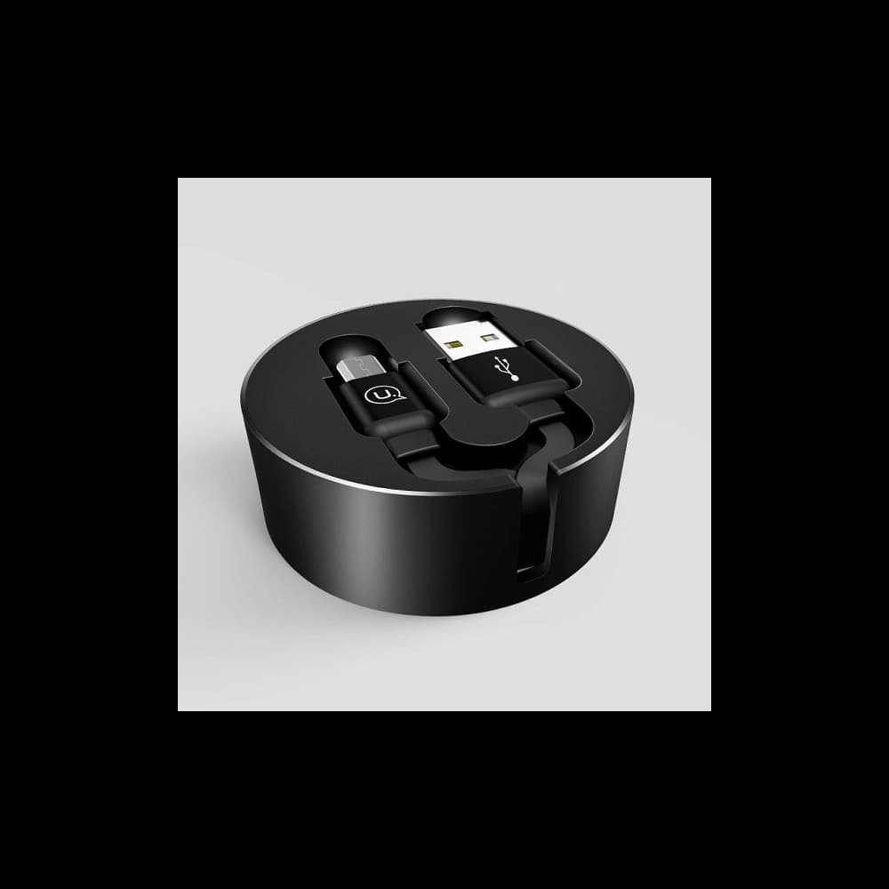 USAMS U-Bin cablu retractabil US-SJ163 USB-A/microUSB 2A 1m negru/negru - 2