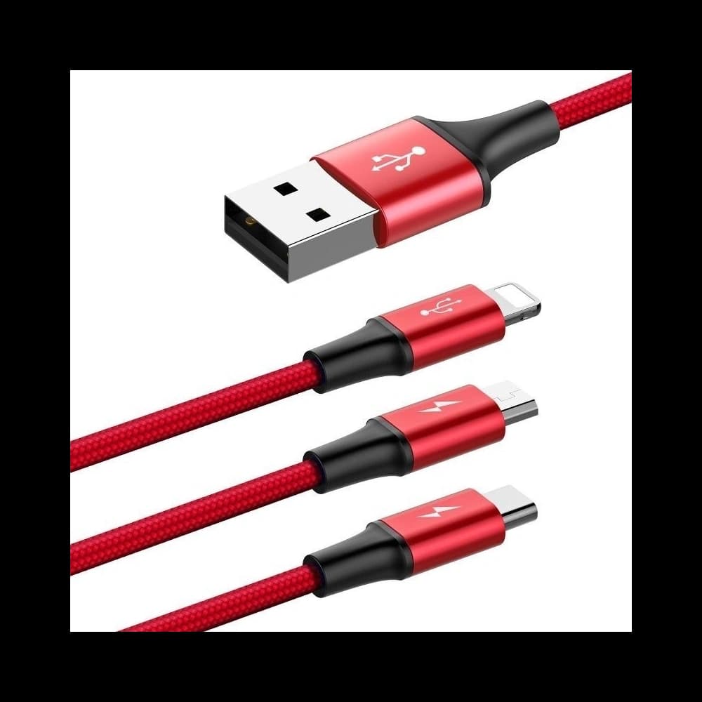 USB kábel Baseus Rapid 3w1 Type C / Lightning / Micro 3A 1,2M - piros - 3