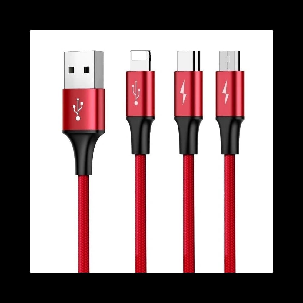 USB kábel Baseus Rapid 3w1 Type C / Lightning / Micro 3A 1,2M - piros - 4