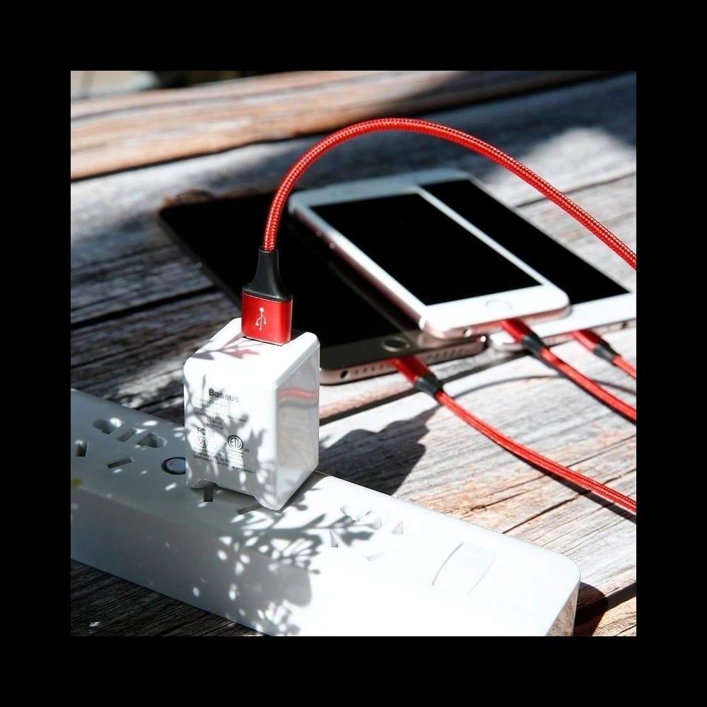 USB kábel Baseus Rapid 3w1 Type C / Lightning / Micro 3A 1,2M - piros - 6