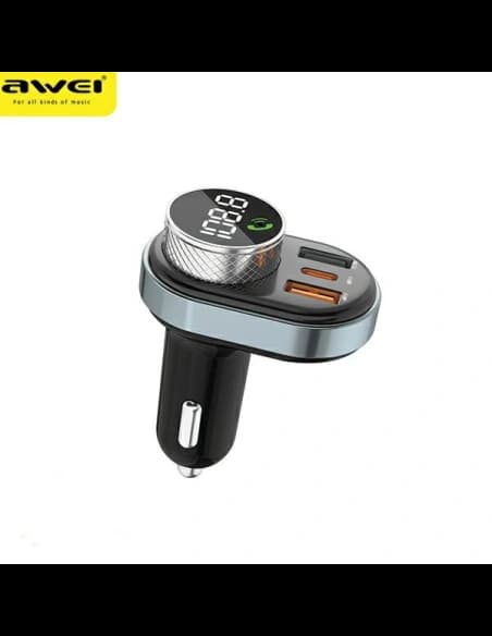 FM adó AWEI C-843, kihangosító, Bluetooth 5.0, MP3, 1xUSB-A, 1xUSB-C fekete