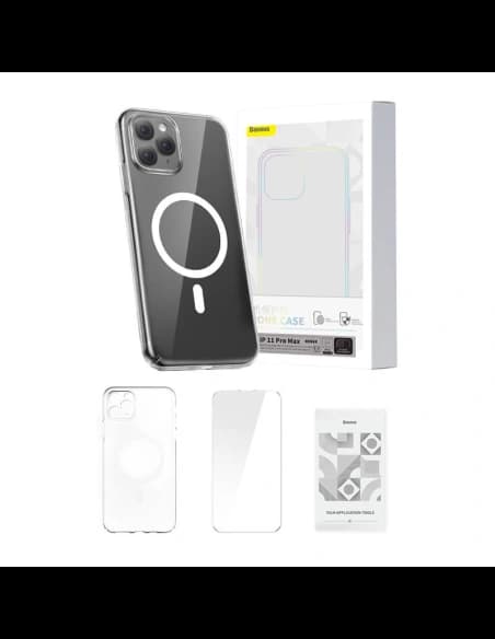 Baseus Apple Carcasă Magnetic Crystal Clear iPhone 11 Pro Max (transparent) + sticlă călită + kit de curățare
