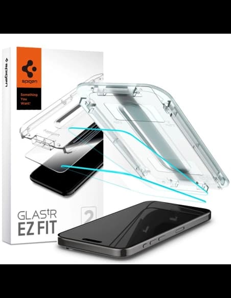 Spigen Apple Sticlă călită GLAS.tR ez Fit iPhone 15 Pro Max Clear [2 PACK]