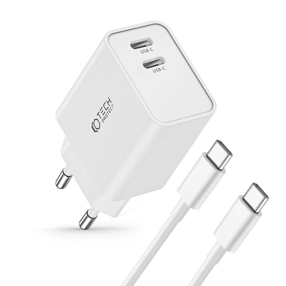 Ładowarka sieciowa Tech-Protect C35W, 2xUSB-C, PD, 35W + kabel USB-C biała - 2