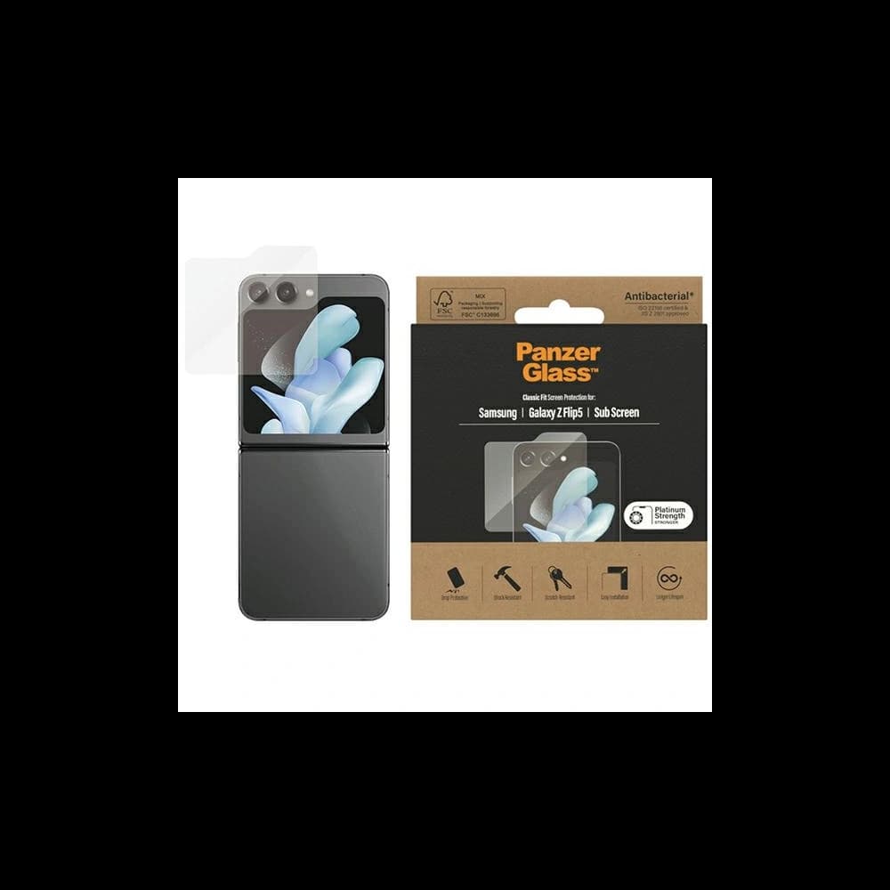 Edzett üveg PanzerGlass Classic Fit Samsung Galaxy Z Flip5 kijátszó védelem antibakteriális - 1