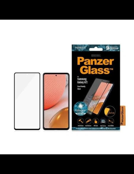 Gehärtetes Glas PanzerGlass E2E Mikroriss Samsung Galaxy A72 Case Friendly Antibakteriell schwarz