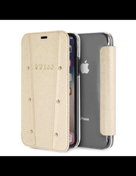 Guess Apple Husă GUFLBKPXKAILGO iPhone X / XS carte Kaia Saffiano auriu / auriu