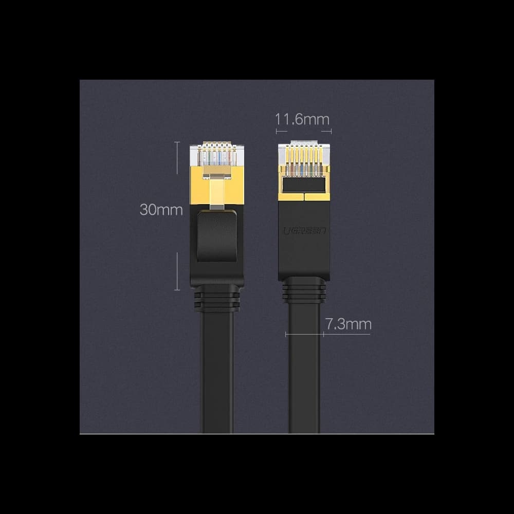 Ploché síťové kabel UGREEN Ethernet RJ45 Cat.7 STP LAN 10Gbps 3m černý - 25