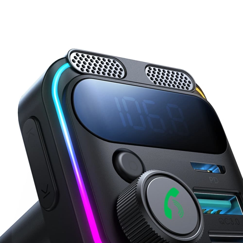 FM adó Joyroom JR-CCB01 2xUSB-A USB-C 48W dupla mikrofonnal fekete - 3