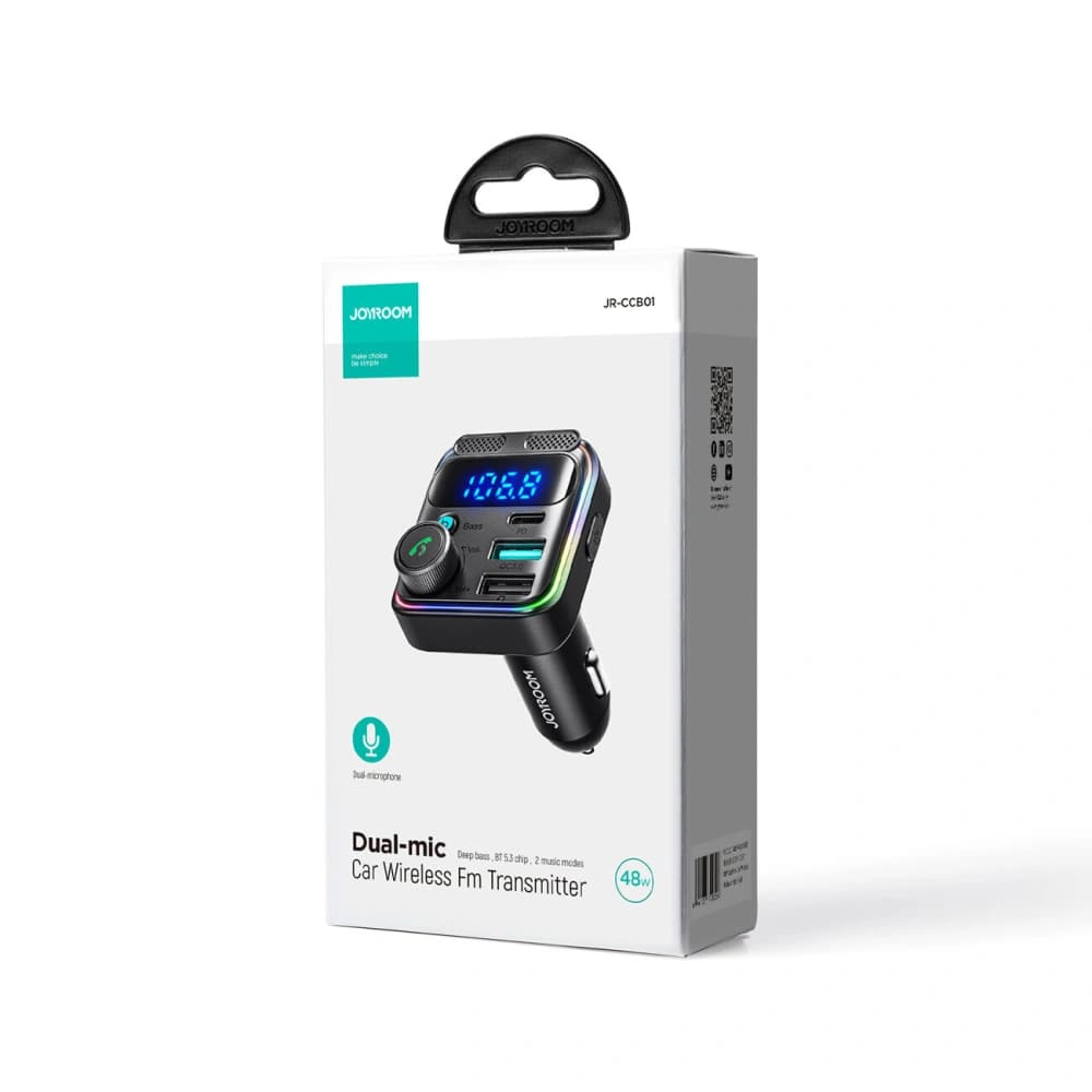 FM adó Joyroom JR-CCB01 2xUSB-A USB-C 48W dupla mikrofonnal fekete - 5