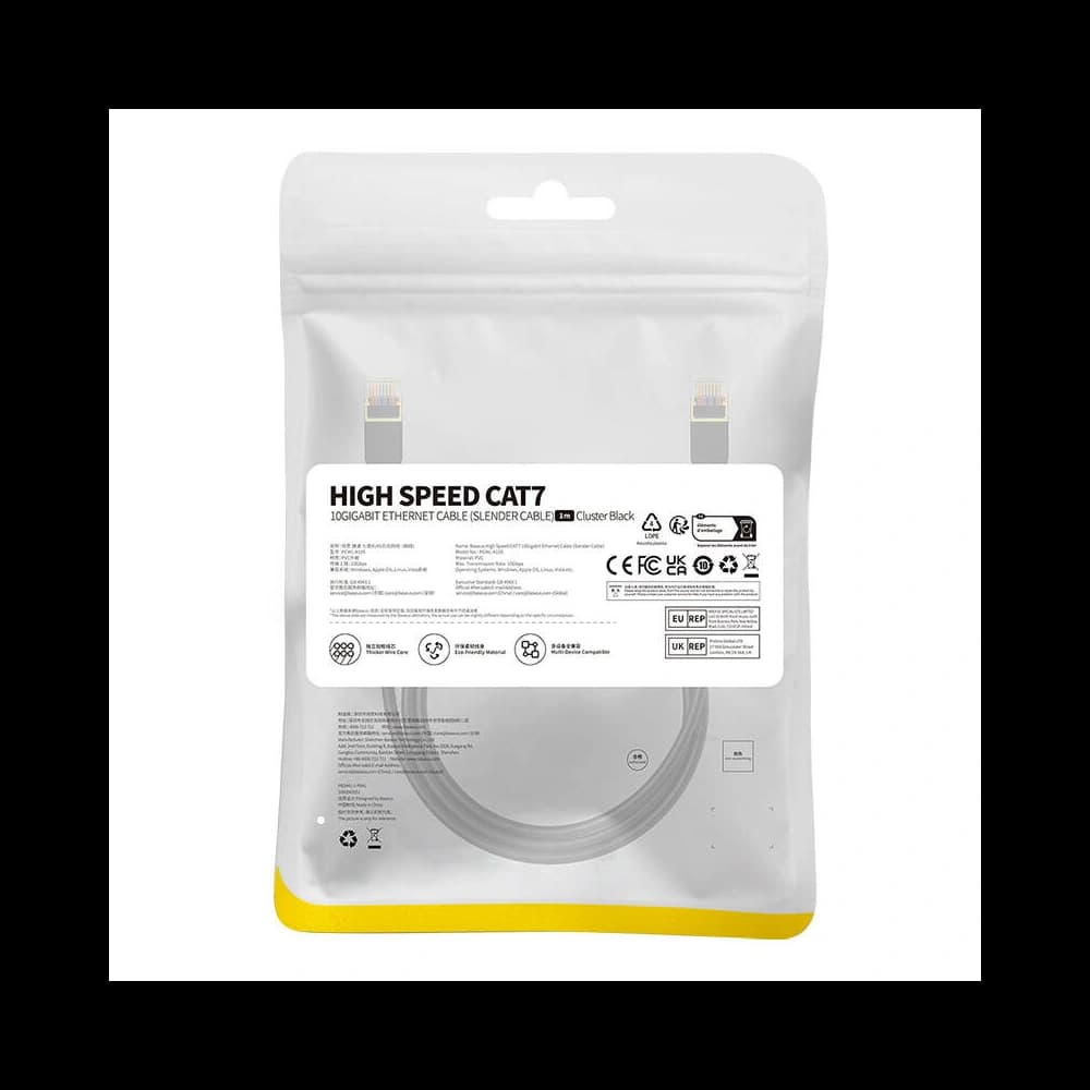 Kabel síťový Baseus High Speed, Ethernet RJ45, 10 Gbps, Cat.7, 1m (černý) - 8