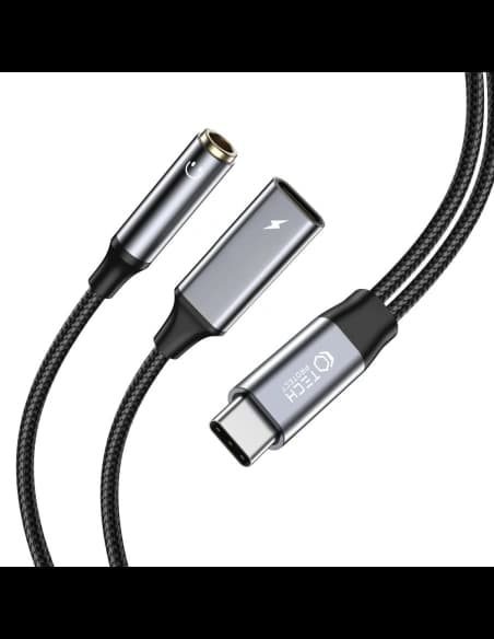 Tech-Protect 3.5mm Cablu Ultraboost adaptor USB-C / USB-C, mini jack Negru