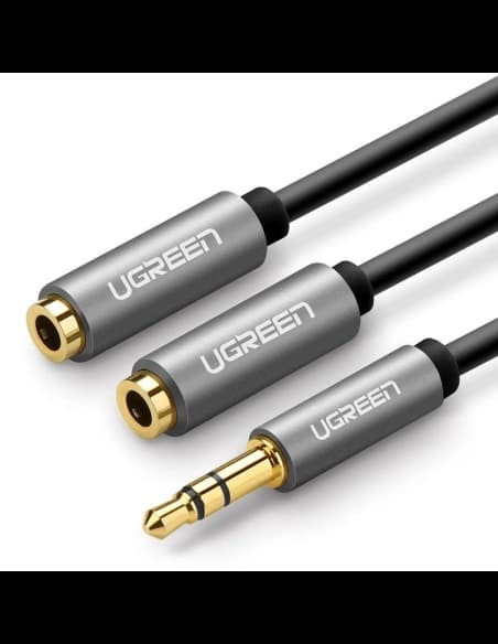 UGREEN AV123 AUX audio splitter 3.5 mm jack cable, 20cm (grey)