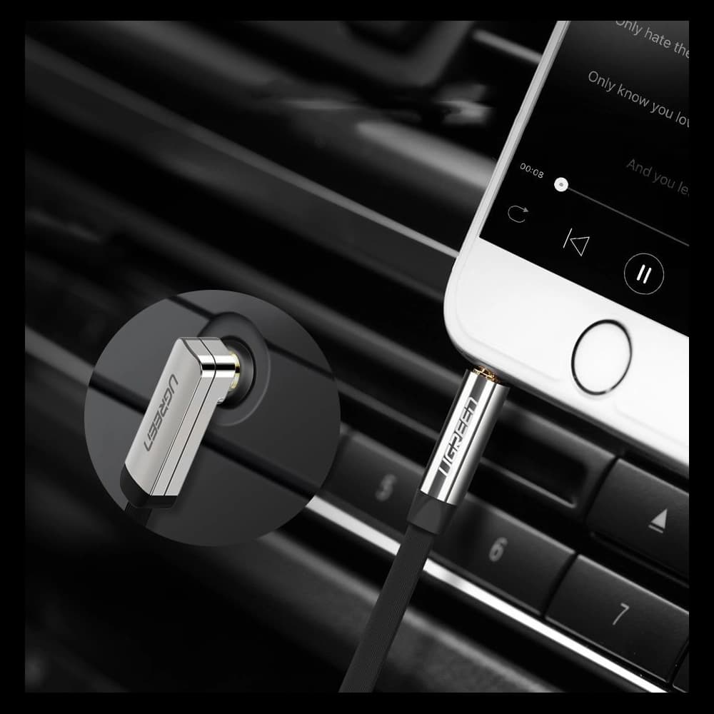 Plochý úhlový audio kabel UGREEN AV119 AUX mini jack 3,5 mm 0,5 m černý - 4