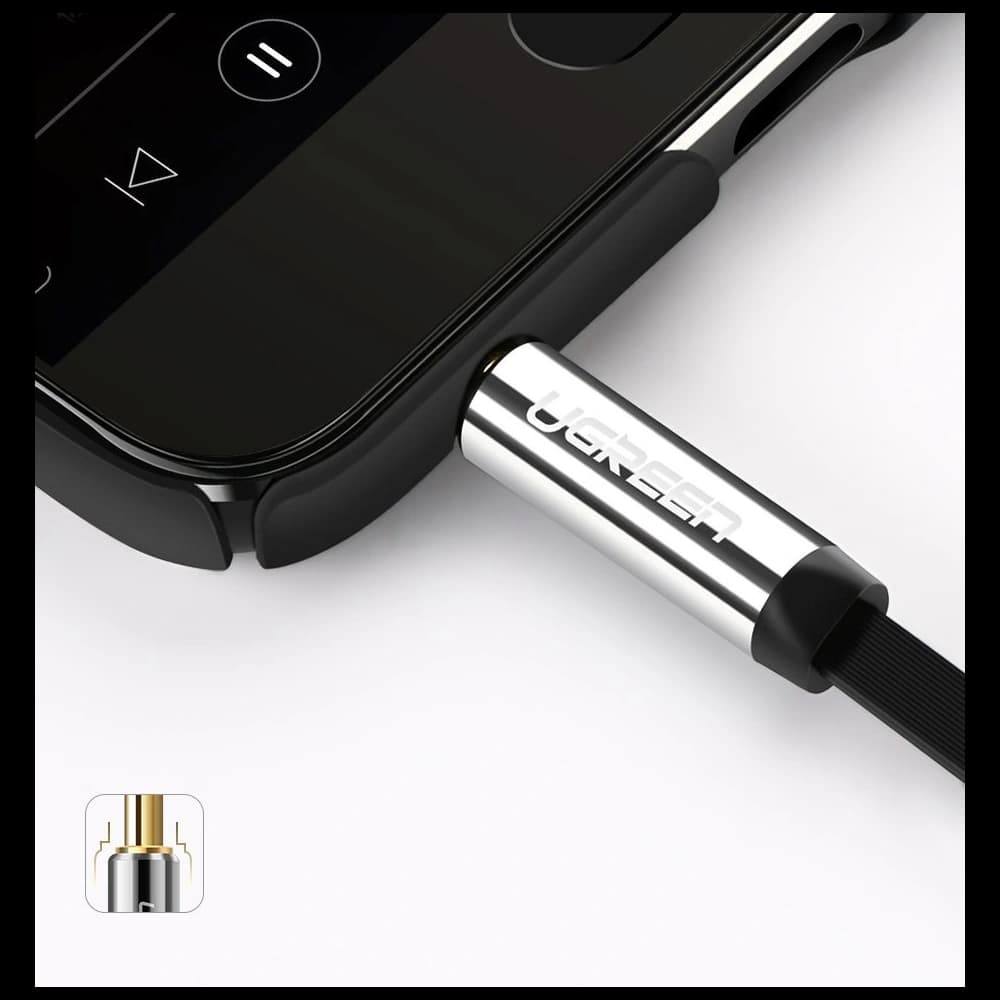 Plochý úhlový audio kabel UGREEN AV119 AUX mini jack 3,5 mm 0,5 m černý - 9