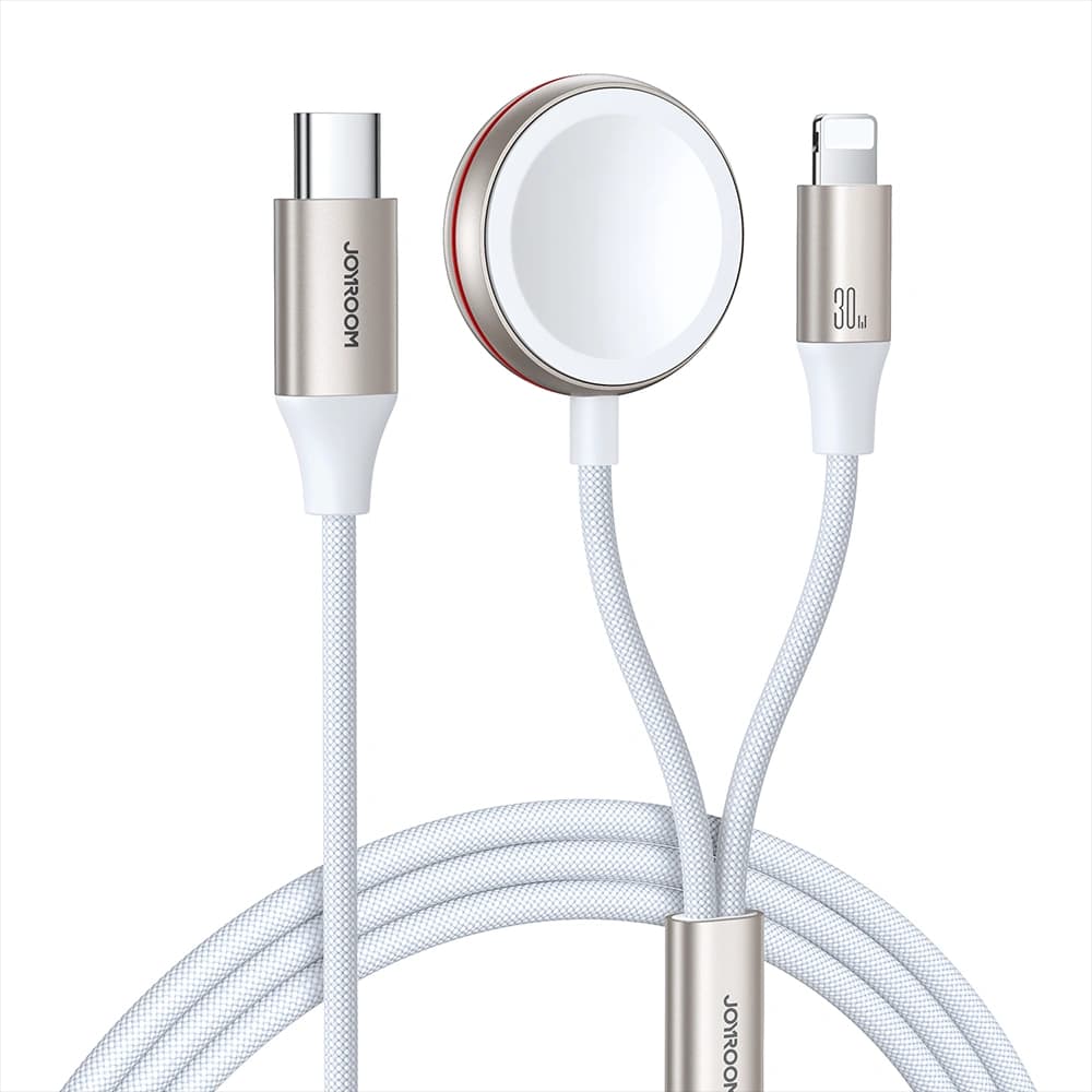 Kábel 2w1 Joyroom S-IW011 USB-C / Lightning, indukciós töltő Apple Watch-hoz 1.5m fehér - 1