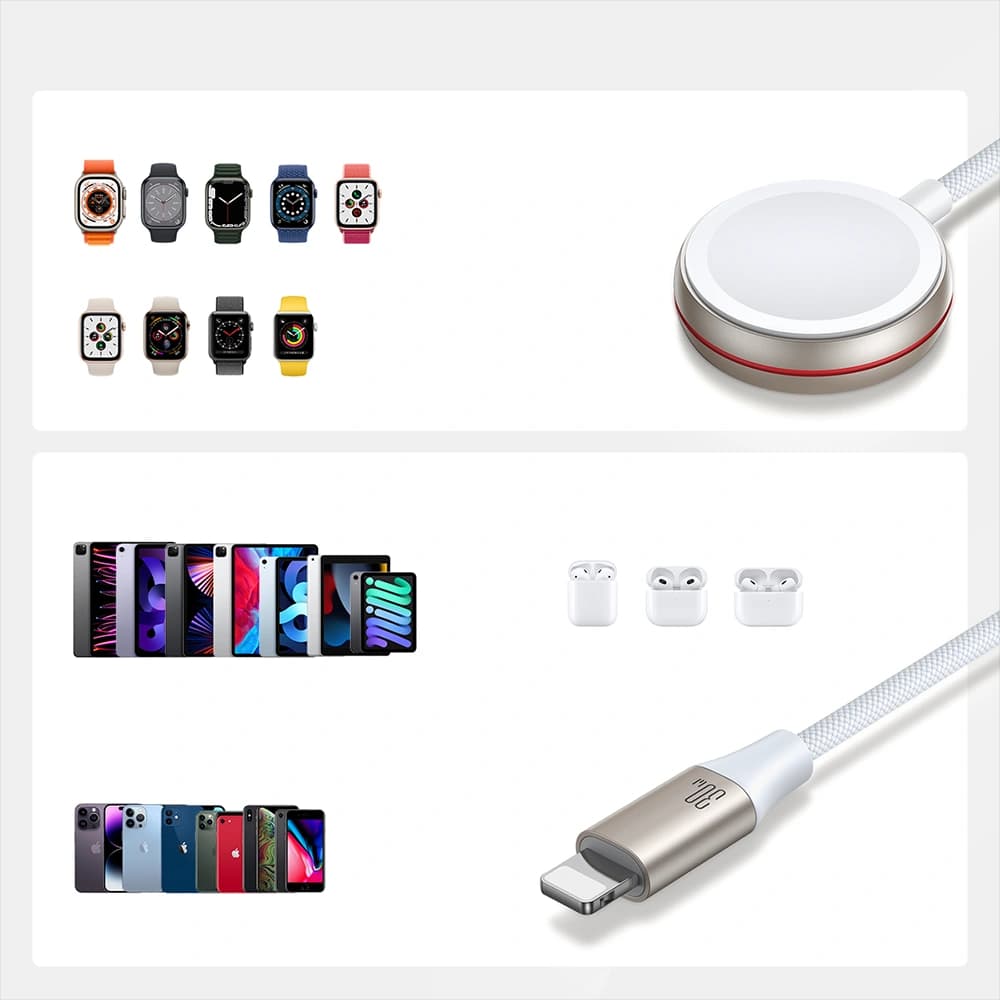 Kábel 2w1 Joyroom S-IW011 USB-C / Lightning, indukciós töltő Apple Watch-hoz 1.5m fehér - 14