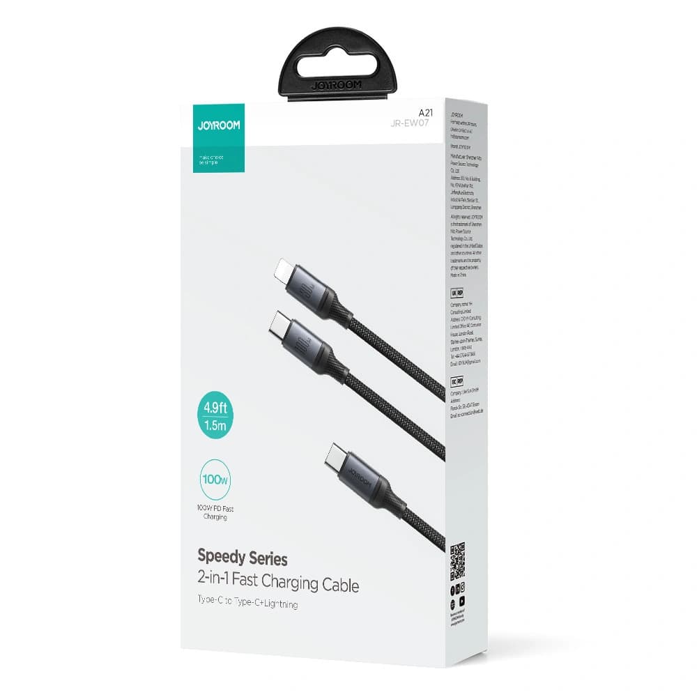 Kabel 2w1 Joyroom Speedy Series SA21-1T2 USB-C / USB-C, Lightning 100W 1.5m černý - 5
