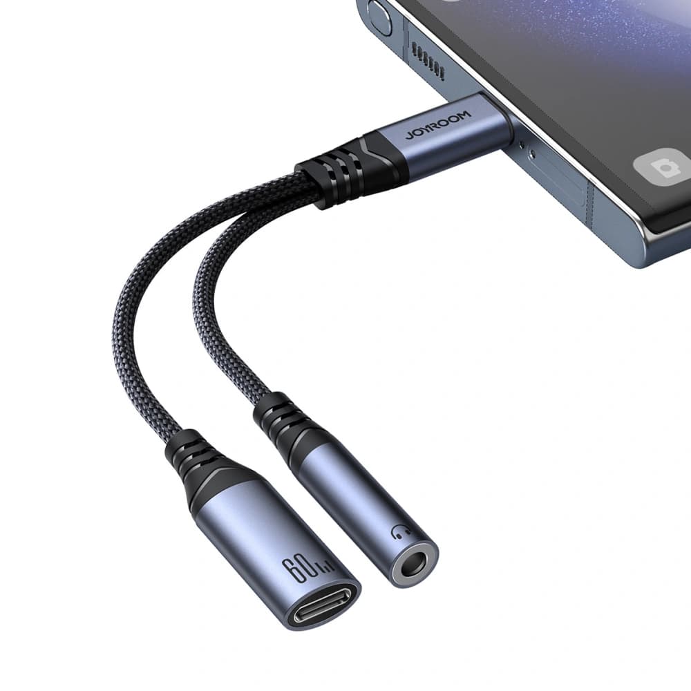 Joyroom 3.5mm Adaptor 2-in-1 DAC SY-C02 USB-C / USB-C, mini jack negru - 2