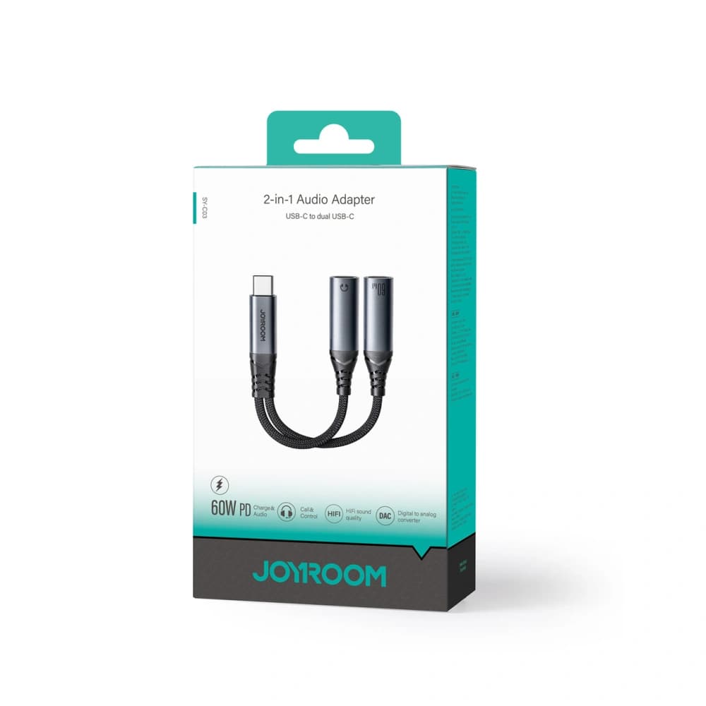 Joyroom Adaptor 2-in-1 DAC SY-C03 USB-C / 2xUSB-C negru - 3