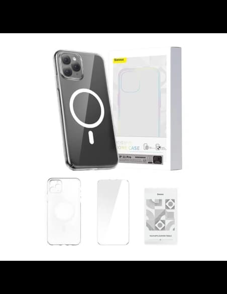 Baseus Apple Carcasă Magnetic Crystal Clear iPhone 11 Pro (transparent) + sticlă temperată + kit de curățare