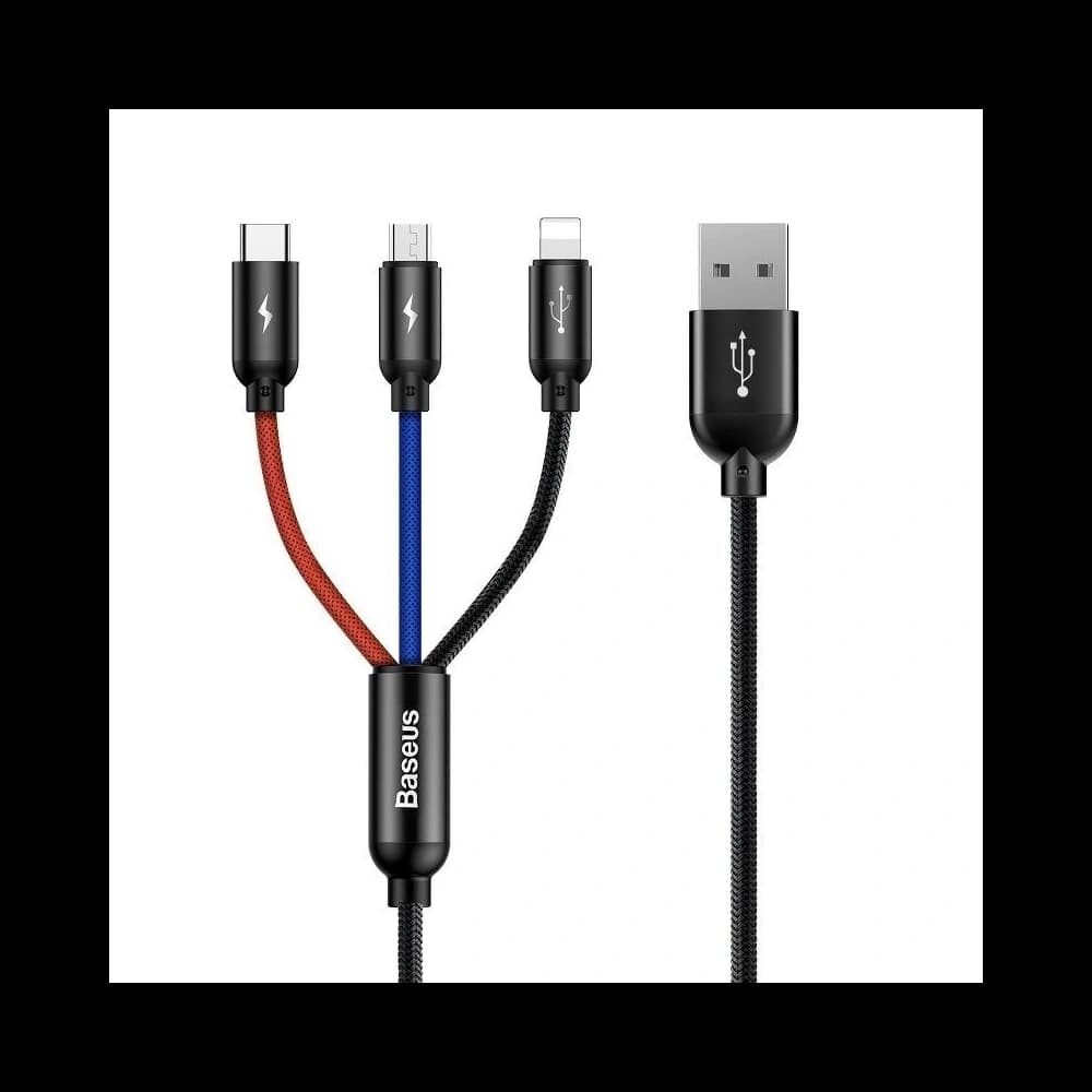 USB Baseus Cable 3in1 USB-C / Lightning / Micro 3A 1,2m Black - 1