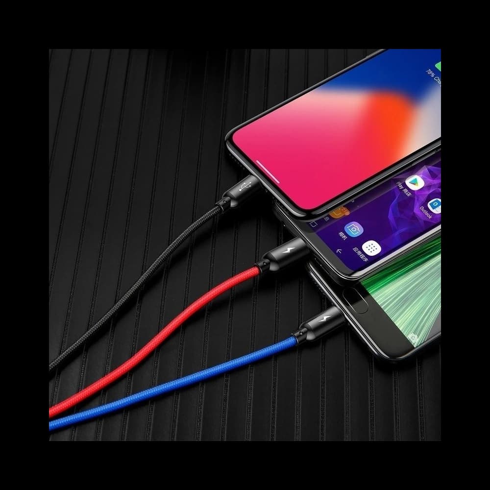 USB Baseus Cable 3in1 USB-C / Lightning / Micro 3A 1,2m Black - 12