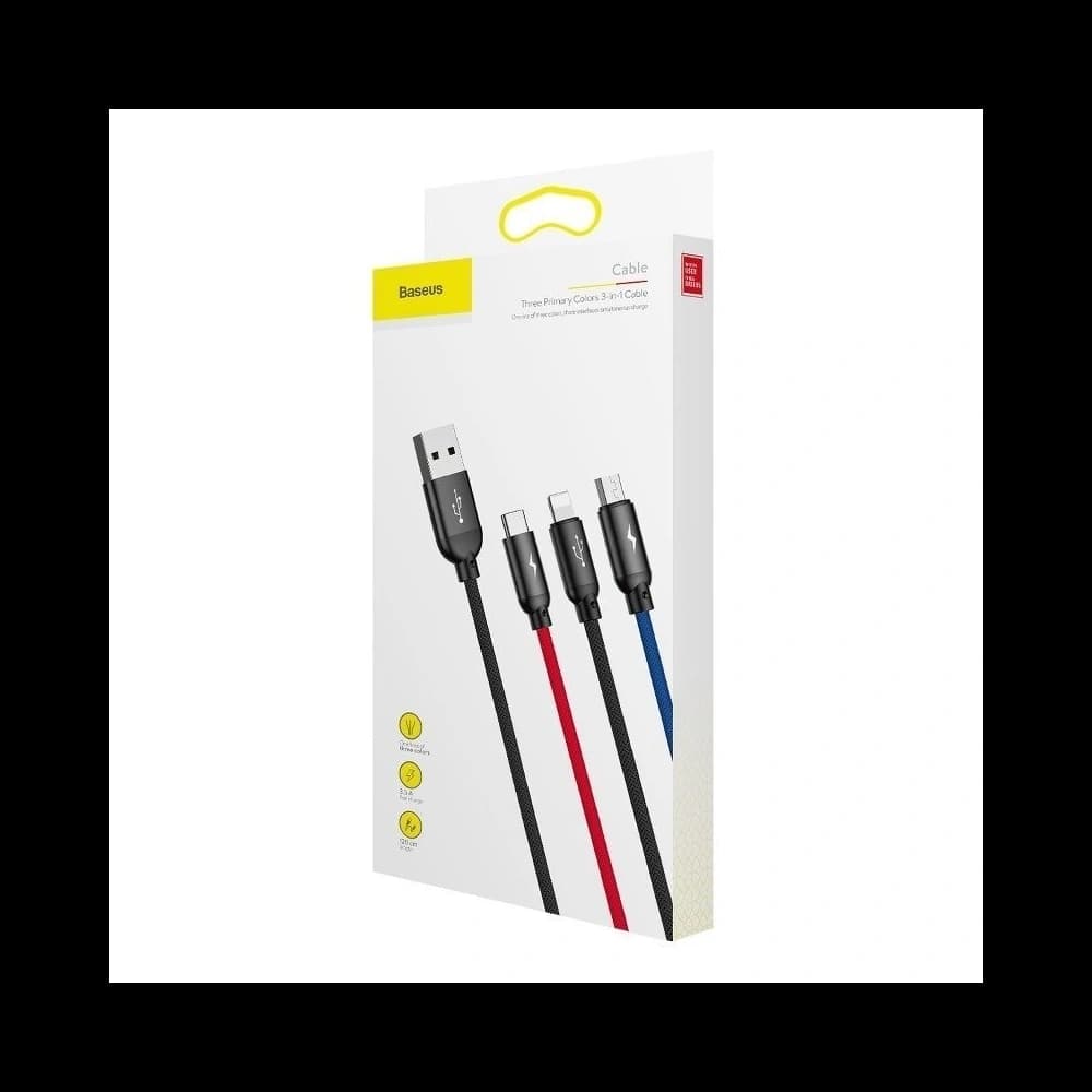 USB Baseus Cable 3in1 USB-C / Lightning / Micro 3A 1,2m Black - 13