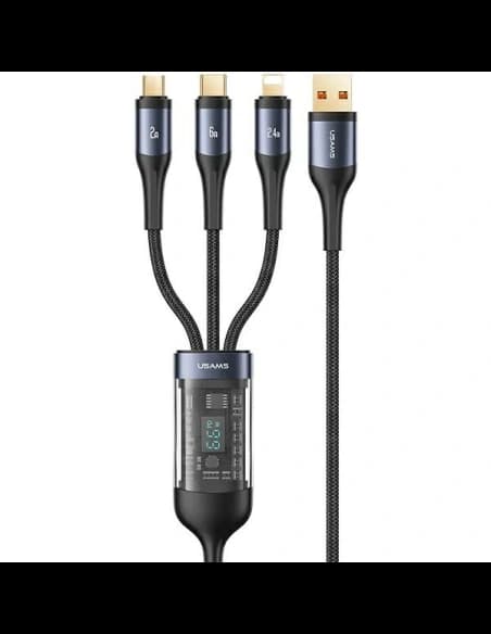 Kábel 3w1 USAMS US-SJ582 USB-A / Lightning / microUSB / USB-C 66W 1,2m fekete/black