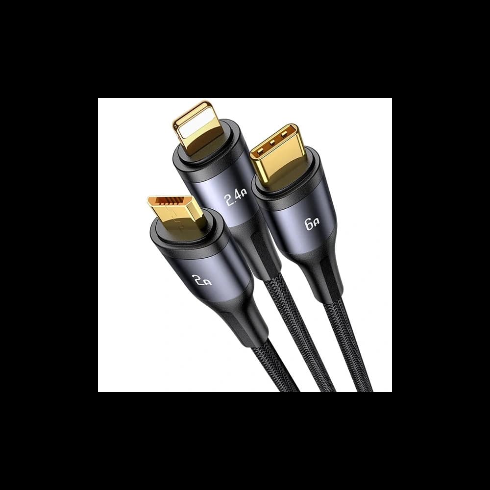 Kábel 3w1 USAMS US-SJ582 USB-A / Lightning / microUSB / USB-C 66W 1,2m fekete/black - 3