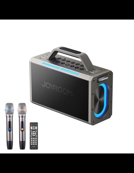 Gros speaker wireless pentru karaoke Joyroom Pies Series JR-MW03 Bluetooth 5.3 cu 2 microfoane și telecomandă negru