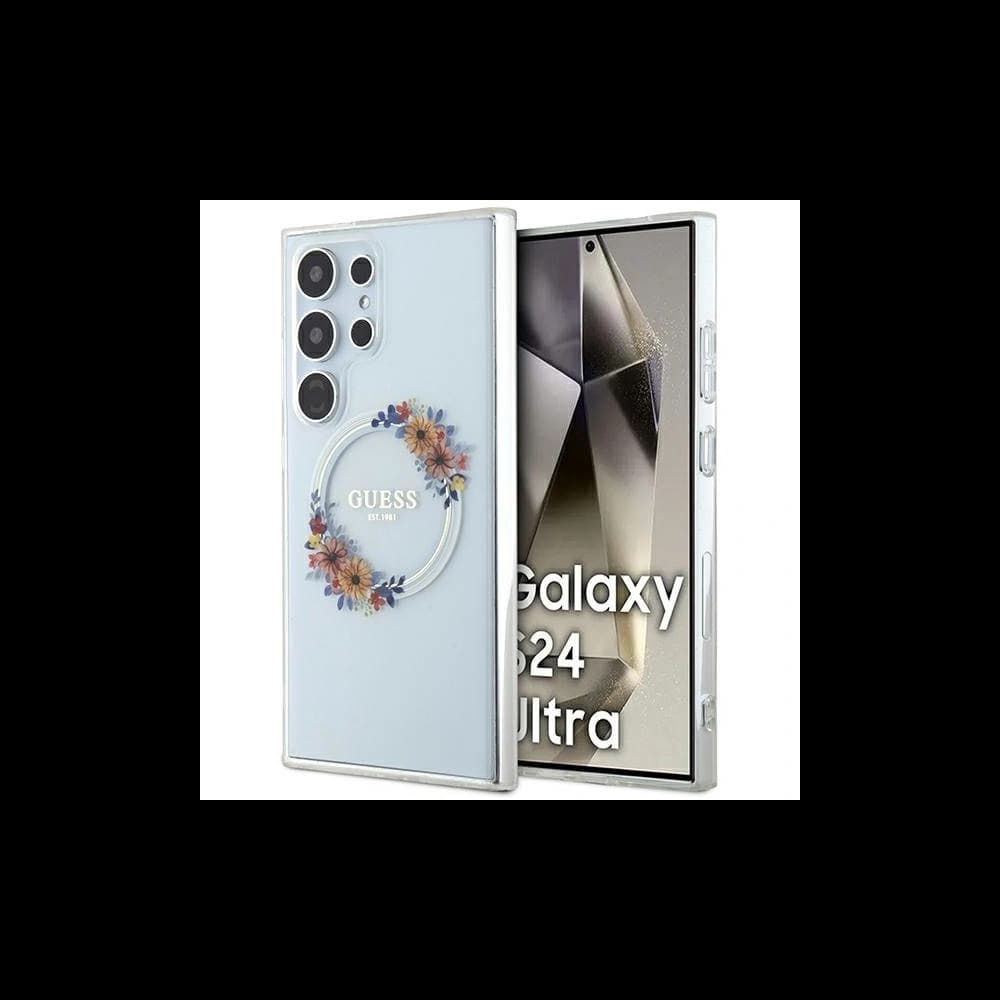 Etui Guess GUHMS24LHFWFCT Samsung Galaxy S24 Ultra hardcase IML Flori Coroană MagSafe transparent/transparent - 1