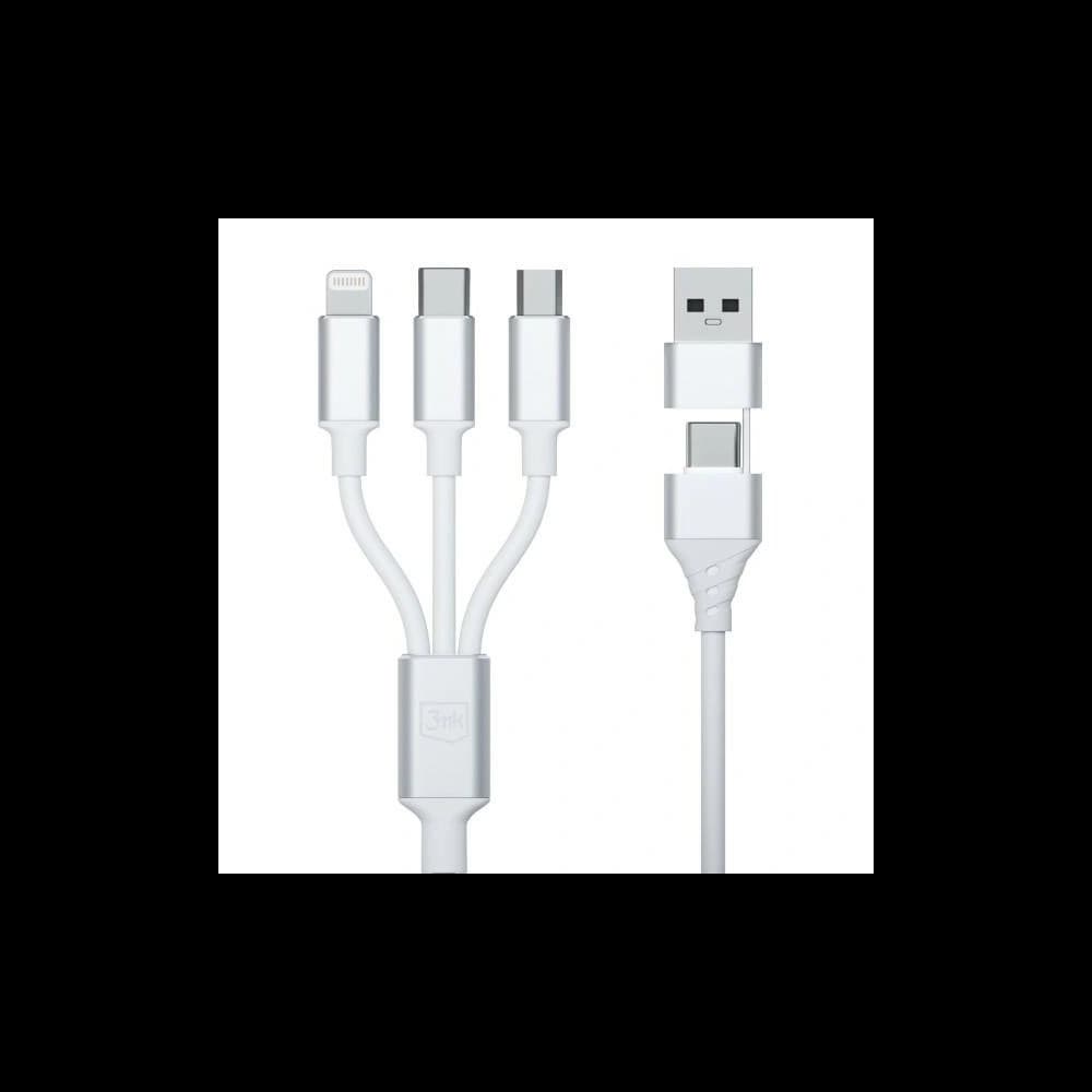 Kabel 3MK Hyper 3in1 USB-A - USB-C / USB-C, microUSB, Lightning 1.5m Weiß/White - 3
