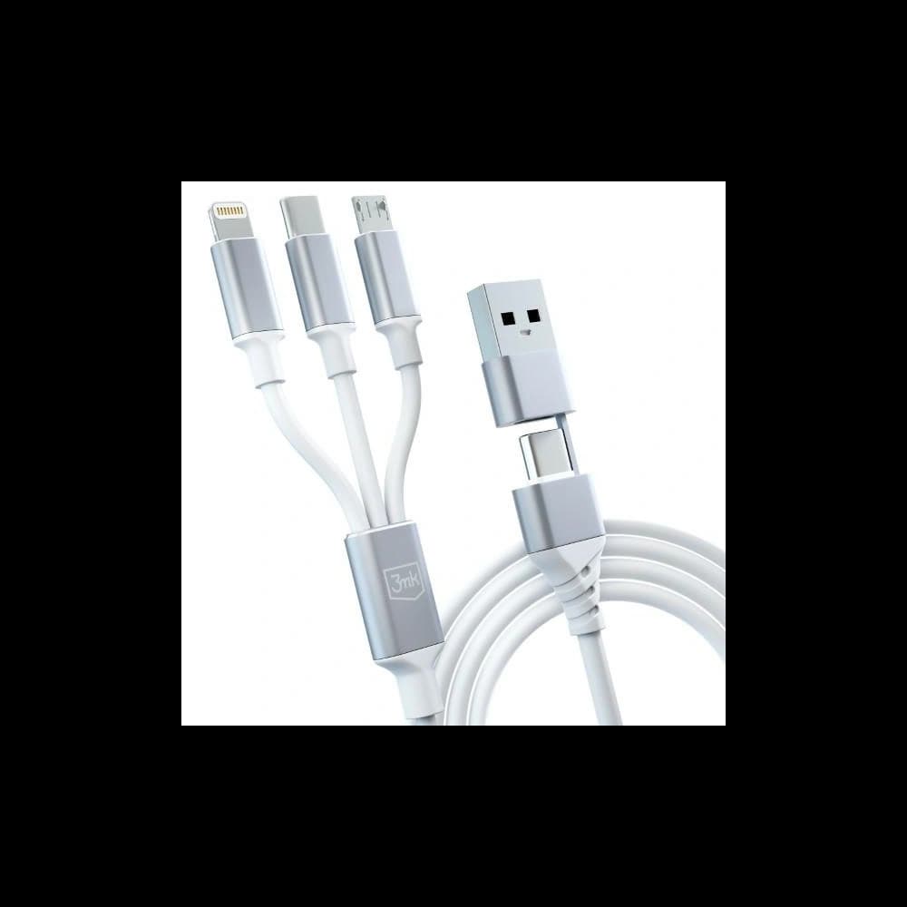 Kabel 3MK Hyper 3in1 USB-A - USB-C / USB-C, microUSB, Lightning 1.5m Weiß/White - 9