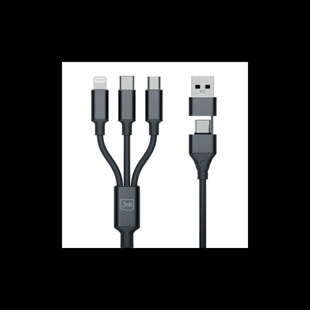 Kábel 3MK Hyper 3w1 USB-A - USB-C / USB-C, microUSB, Lightning 1.5m Fekete/Black - 3