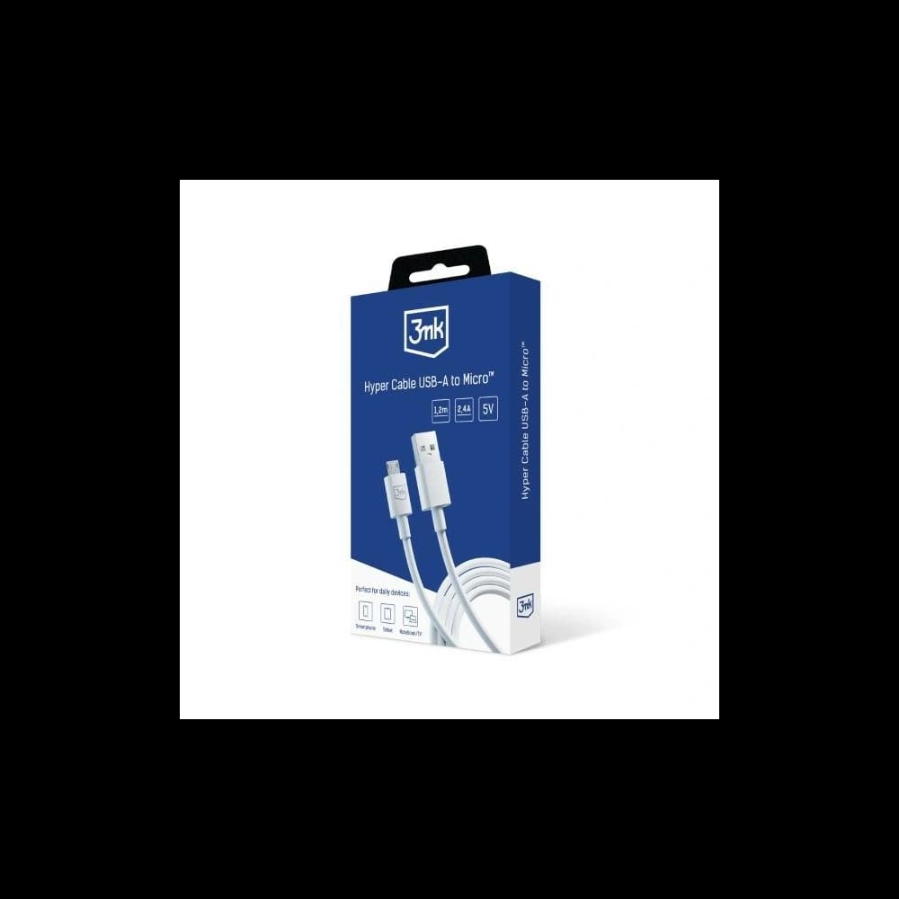 Cablul 3MK Hyper USB-A / microUSB 1.2m 5V 2.4A Alb/White - 9