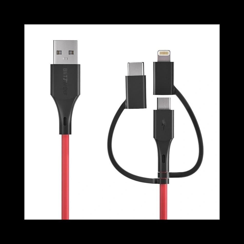 USB kábel 3w1 BlitzWolf BW-MT4, micro USB/USB-C/Lightning, 3A 0,9m - 1