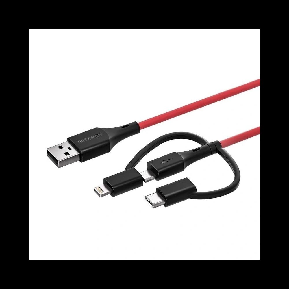 USB kábel 3w1 BlitzWolf BW-MT4, micro USB/USB-C/Lightning, 3A 0,9m - 2