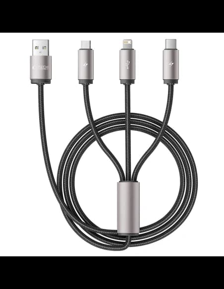 Kábel 3w1 Tech-Protect Ultraboost USB-A / microUSB, USB-C, Lightning 3.5A 1m Szürke