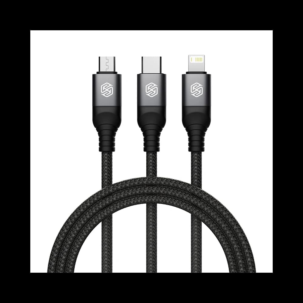 Kabel 3w1 Nillkin Swift Pro USB-A / microUSB 2A, USB-C 2A, Lightning 4.4A, 480Mbps, 1.5m Černý / Černý - 1