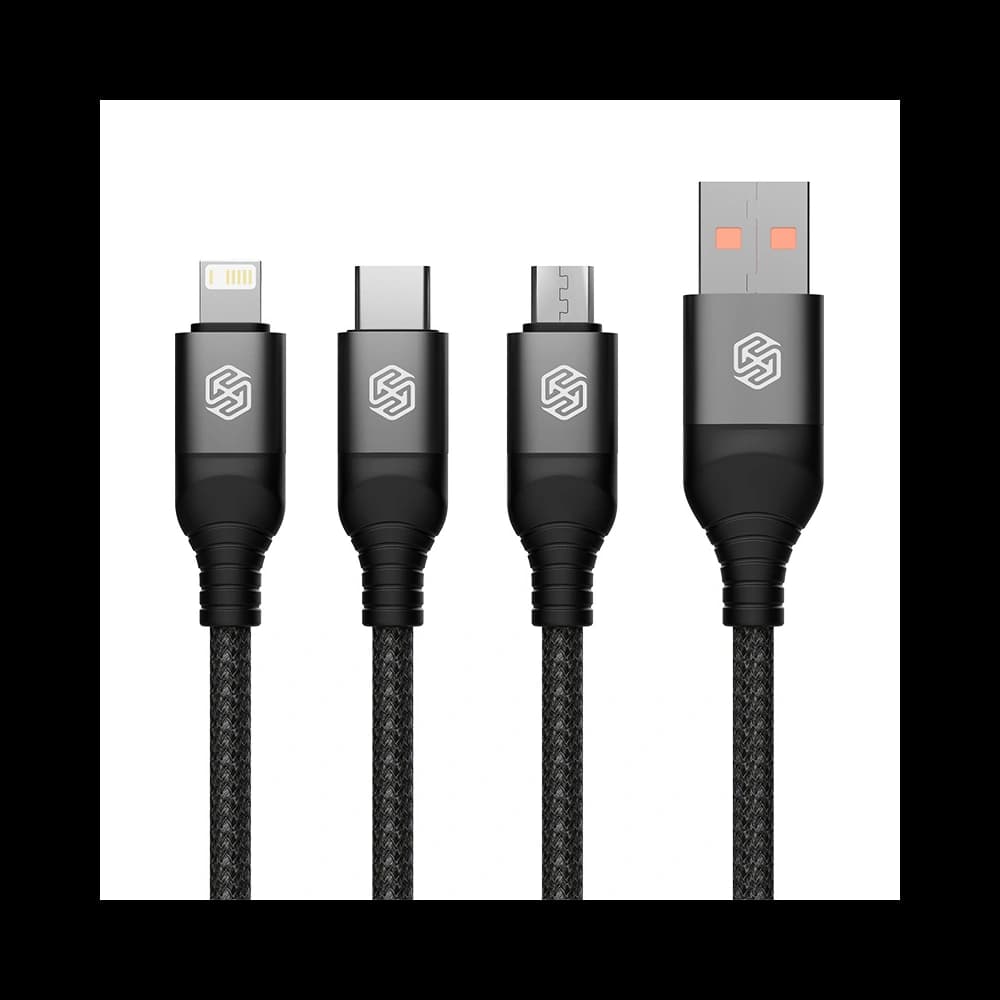 Kabel 3w1 Nillkin Swift Pro USB-A / microUSB 2A, USB-C 2A, Lightning 4.4A, 480Mbps, 1.5m Černý / Černý - 2