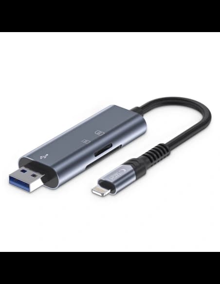 Tech-Protect UltraBoost card reader Lightning / USB-A, MicroSD, MicroSDXC, MMC Micro, RS Micro, SDHC, SDXC, SD Grey