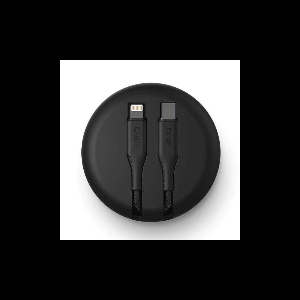 UNIQ Cable Retractable MFI Halo USB-C-Lightning 18W nylonowy zwijany 1,2m midnight black - 2