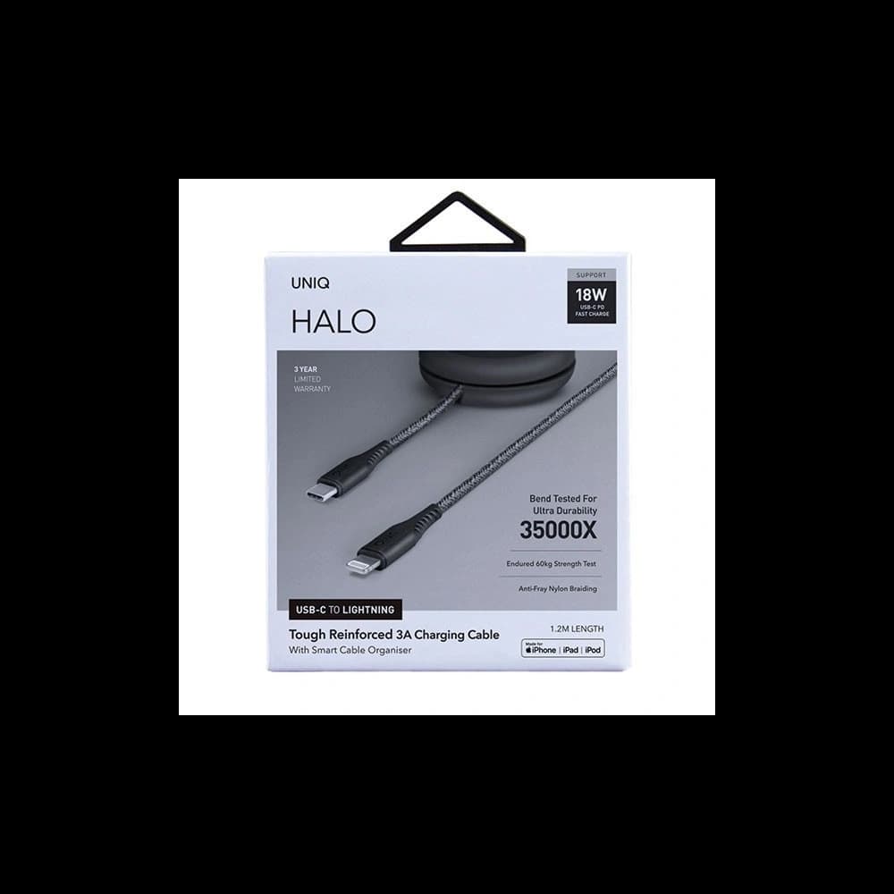 UNIQ Cable Retractable MFI Halo USB-C-Lightning 18W nylonowy zwijany 1,2m midnight black - 6