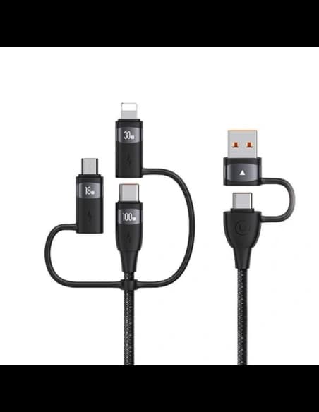 Kabel USAMS US-SJ645 U85 USB-A+USB-C/USB-C, Lightning, microUSB 6w1 1,2m 100W PD Schnellladung schwarz/black
