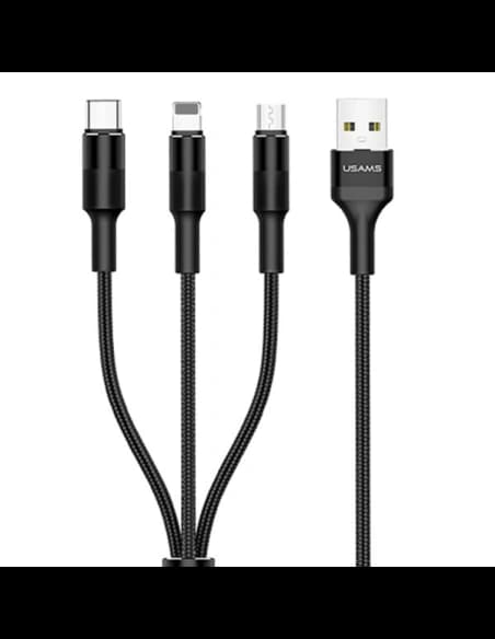 Kábel 3w1 USAMS U5 US-SJ219 USB-A / Lightning / microUSB / USB-C 1,5m 2A fekete/black