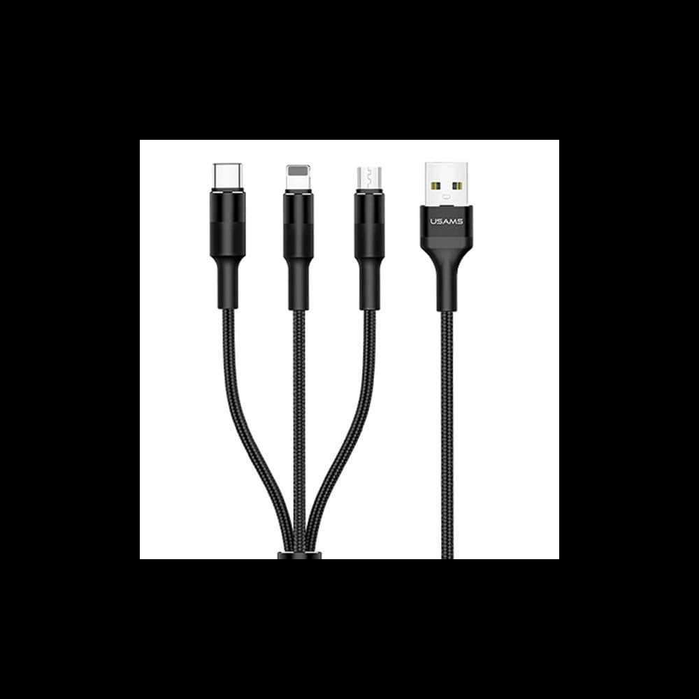 Kabel 3w1 USAMS U5 US-SJ219 USB-A / Lightning / microUSB / USB-C 1,5m 2A černý/black - 1