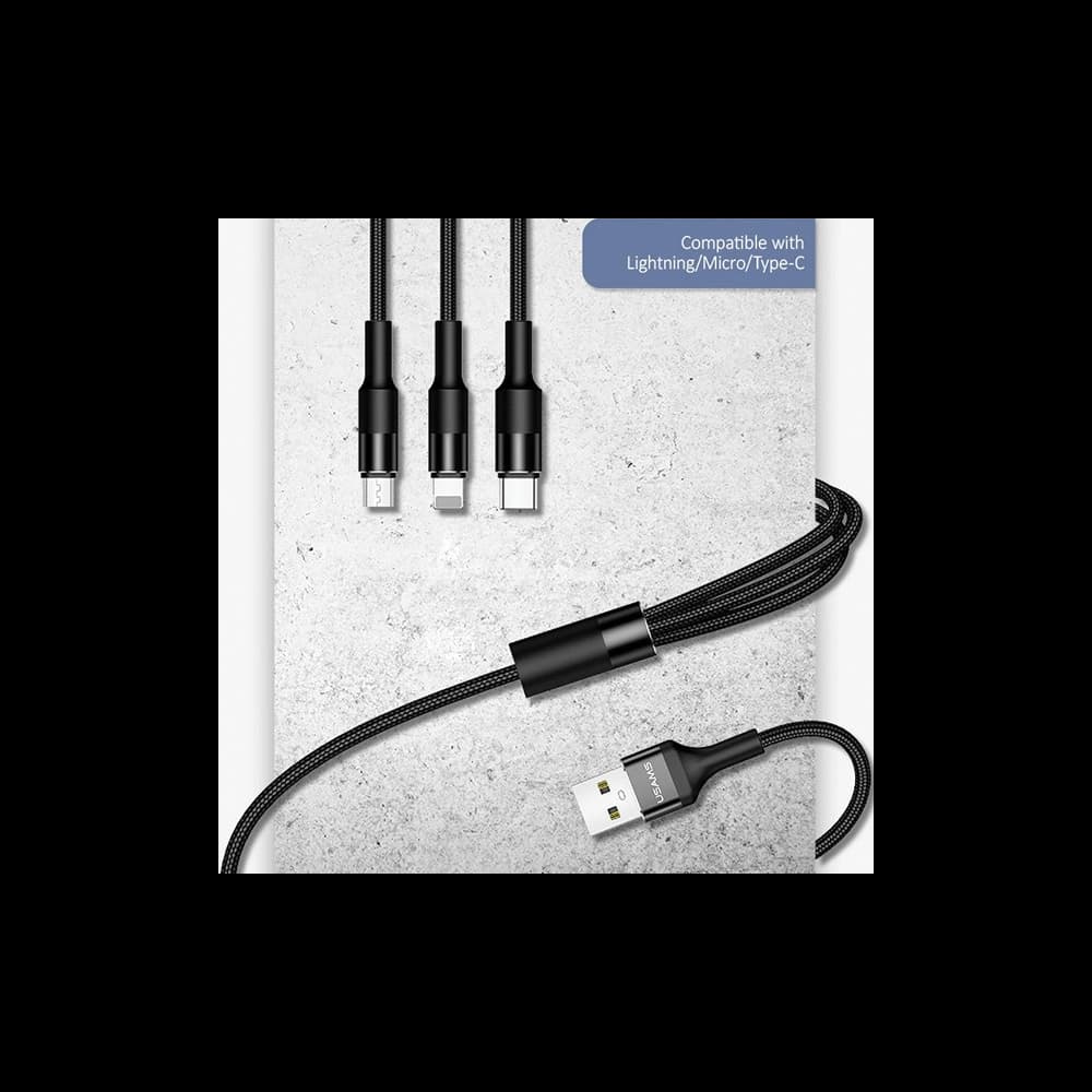Kabel 3w1 USAMS U5 US-SJ219 USB-A / Lightning / microUSB / USB-C 1,5m 2A černý/black - 4